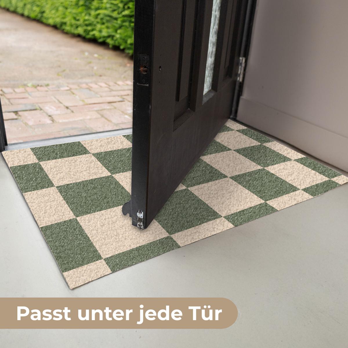 FUSSMATTE Schachbrettmuster - Grün - Beige - Blöcke Flurteppich 60x40 cm - Olivgrün, Kunststoff (60/0.4cm) - MuchoWow