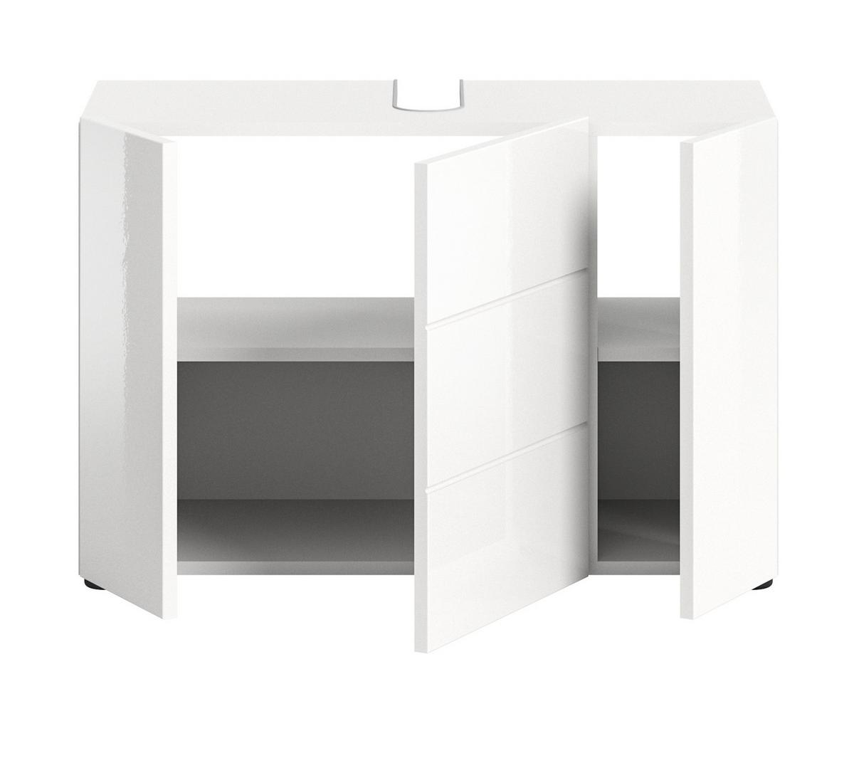 WASCHBECKENUNTERSCHRANK weiß Hochglanz 80 cm, Badezimmer Waschtisch 3-türig - Weiß Hochglanz/Schwarz, Holzwerkstoff/Kunststoff (82/56/34cm) - Inn.Furn