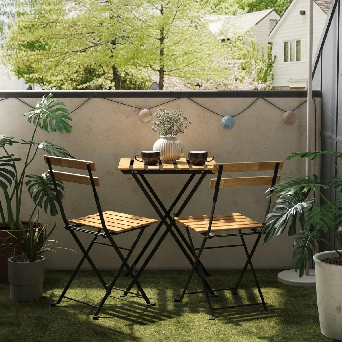 BISTRO-SET 3 TLG. Bovino - Schwarz/Naturfarben, Holz/Metall - casa.pro