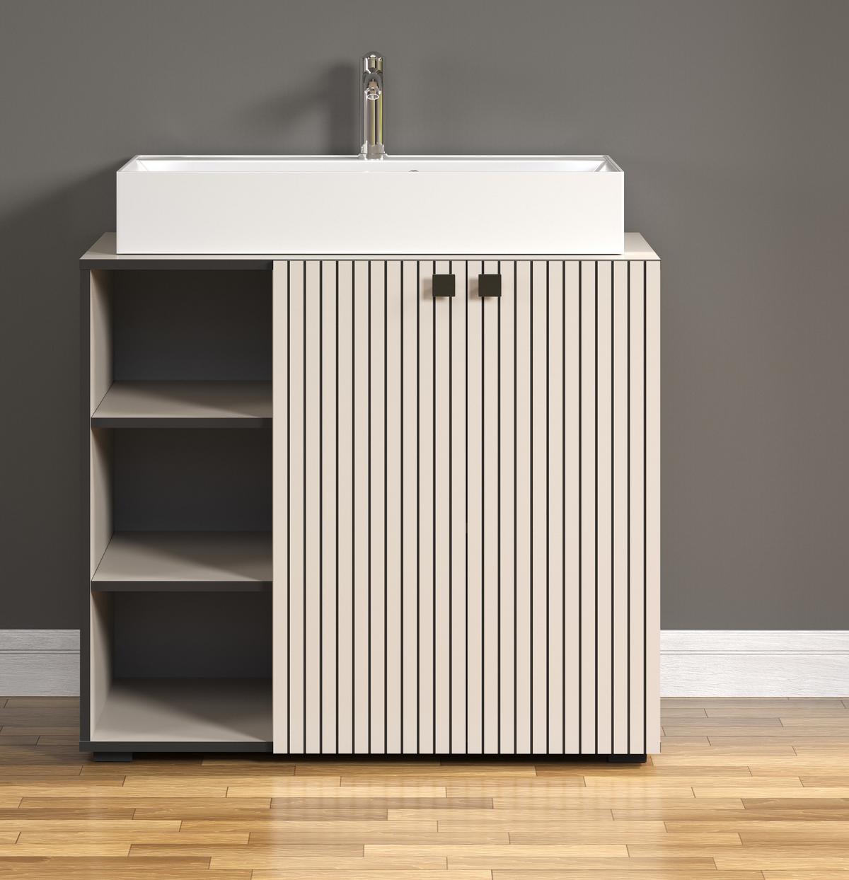WASCHTISCH Kaschmir, Grau 90 cm, Set inklusive großem Waschbecken - Kaschmir/Schwarz, Holzwerkstoff/Metall (53/91/90cm) - Top.Furn