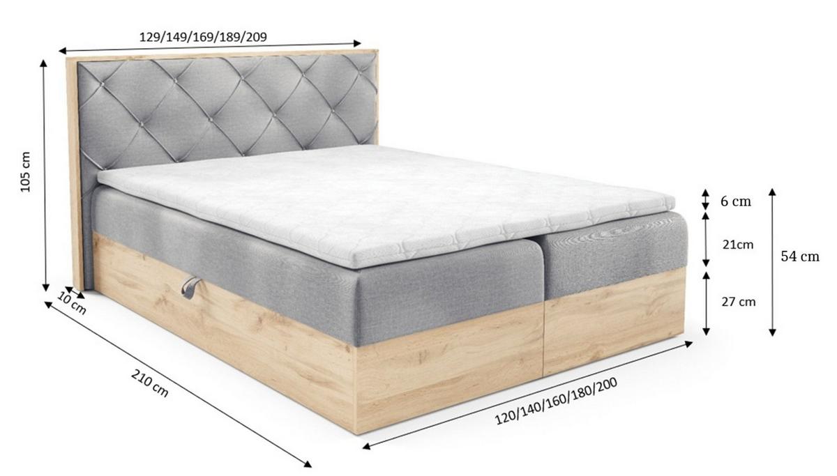 BOXBETT Helios Premium - Grau, Holzwerkstoff/Textil (140/200cm) - Fun Möbel