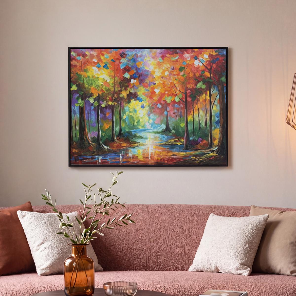 LEINWAND Bilder mit Rahmen - Landschaft - Wald - Farben - Natur - 70x50 - Multicolor, Textil (70/50cm) - MuchoWow