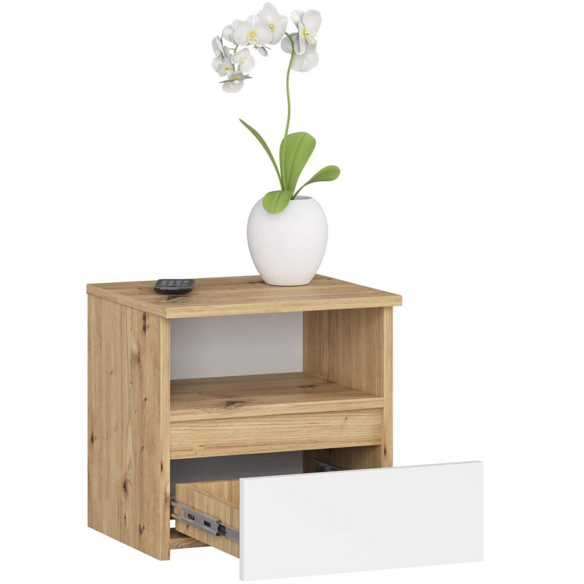 NACHTTISCH Eiche Artisan, Weiß 40/40/35 - Eiche Artisan/Weiß, Holzwerkstoff (40/40/35cm) - RAUMHIRSCH FURNITURE