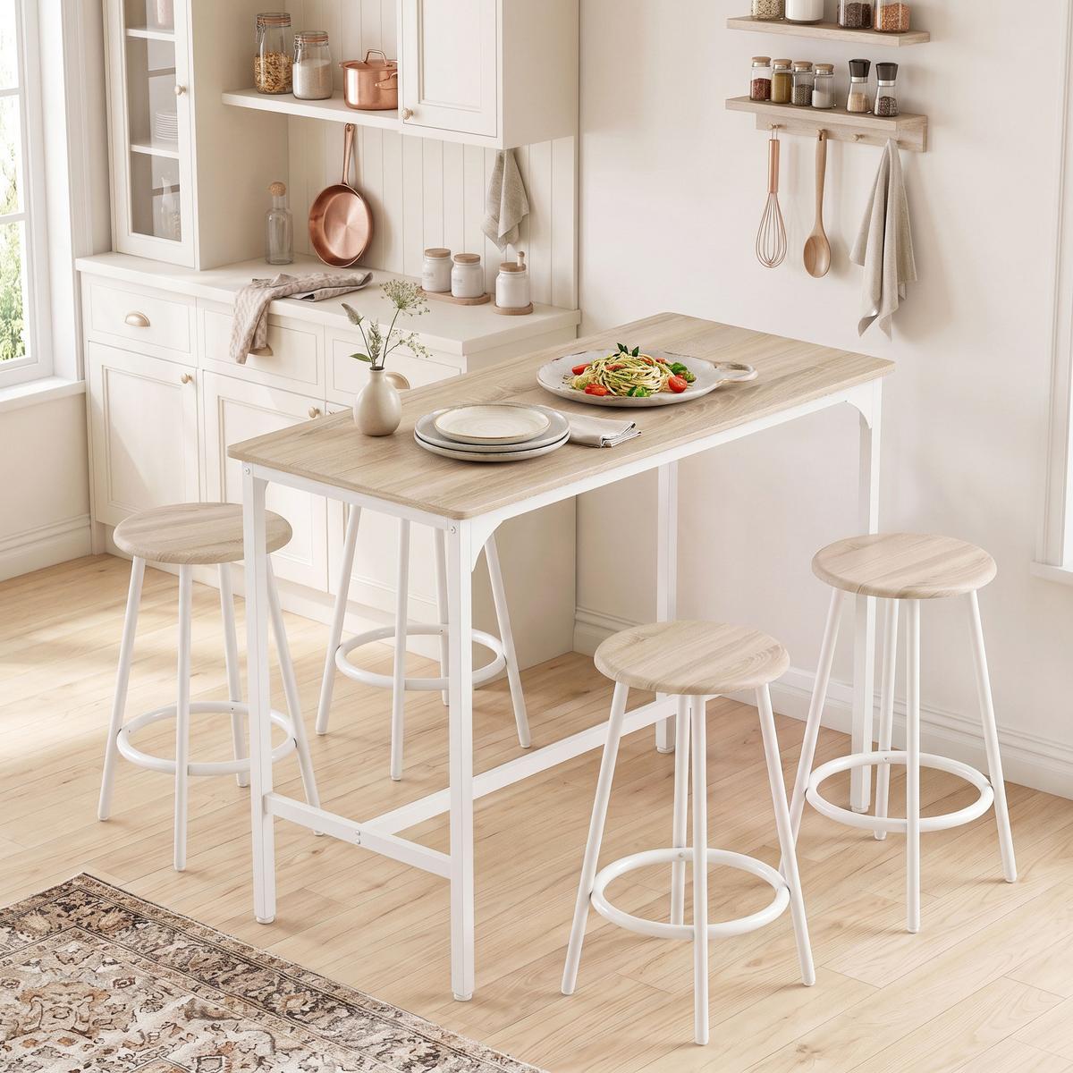 BARTISCH-SET 5er Set MDF Metall Eiche - Eichefarben, Holzwerkstoff (50/89.5/110cm) - HOMCOM