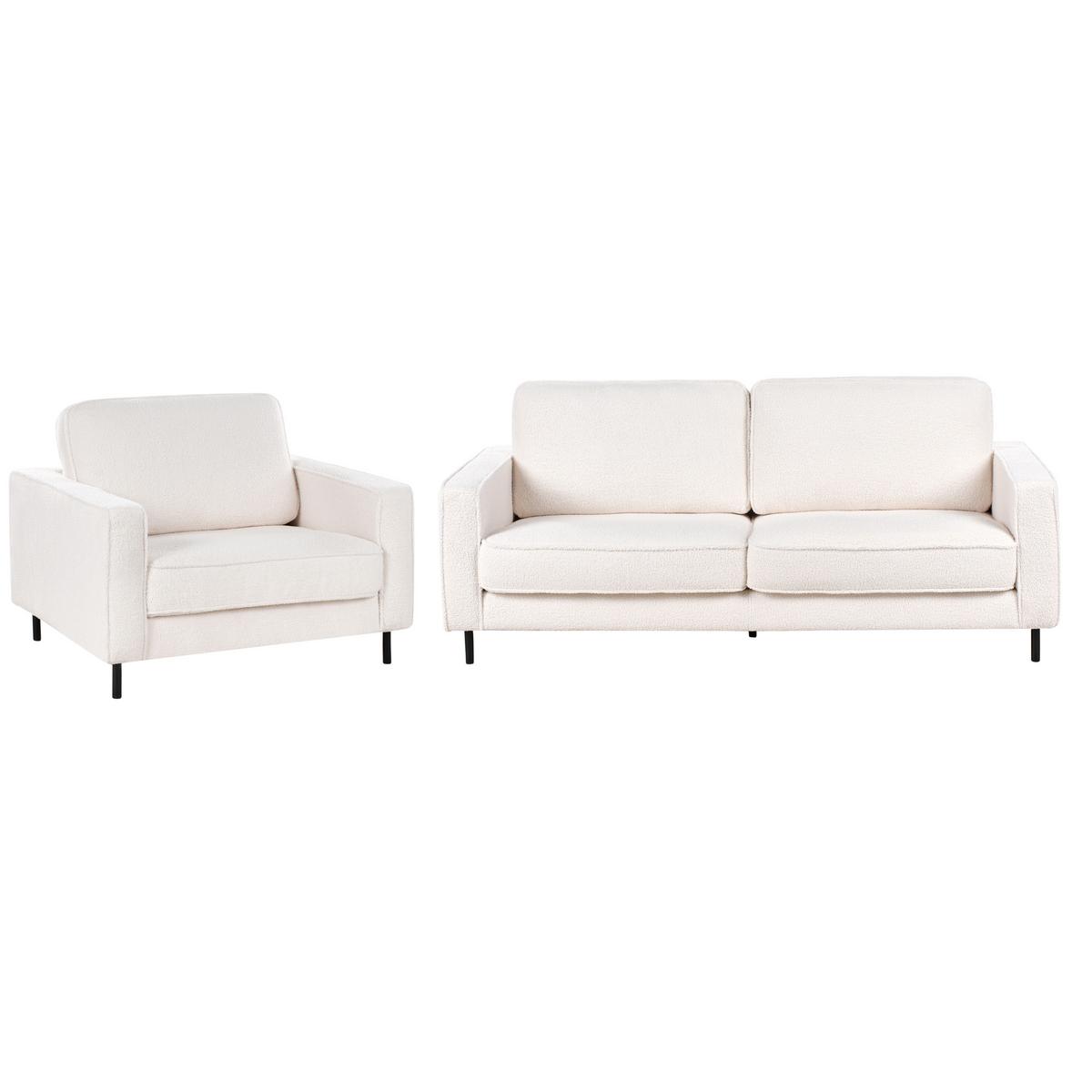 SOFA-SET 4-Sitzer Bouclé Weiß Savalen - Schwarz/Weiß, Textil (204/87/91cm) - Beliani