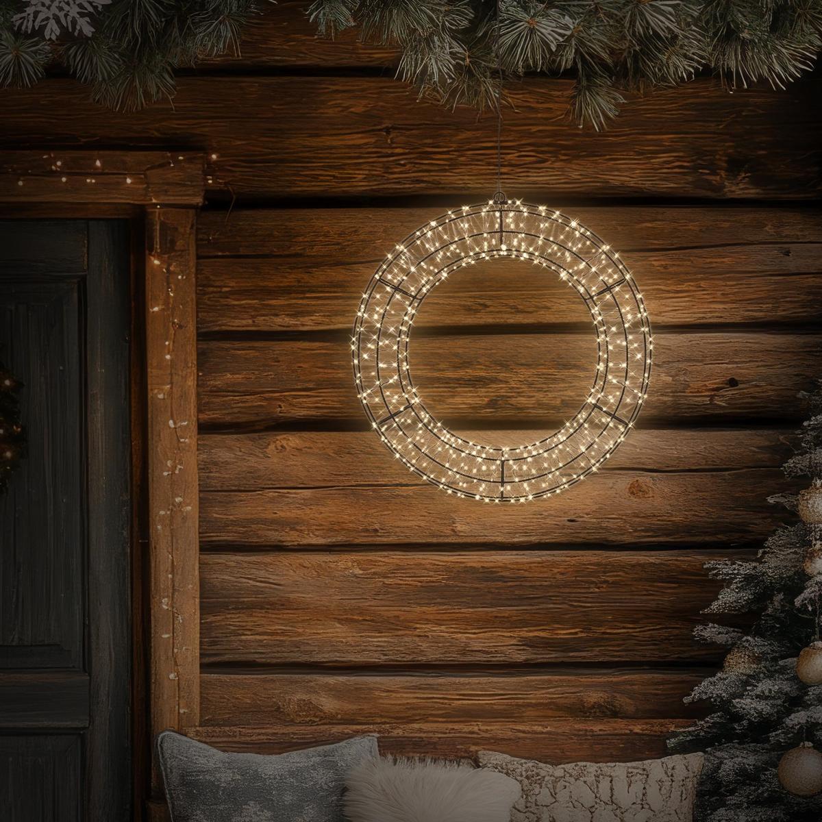 LED WEIHNACHTSKRANZ Ø38 cm Weihnachtsdeko mit Lichterkette Warmweiß Lichterkranz Außen - Schwarz, Metall (38/38/4cm) - ECD-Germany