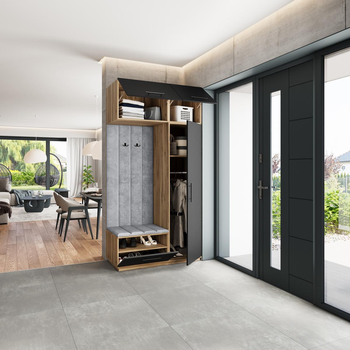 GARDEROBENSCHRANK REMA 120/240/60 cm Modern Eiche Wotan - Eiche Wotan/Hellgrau, Holzwerkstoff (120/240/60cm) - MASSENO