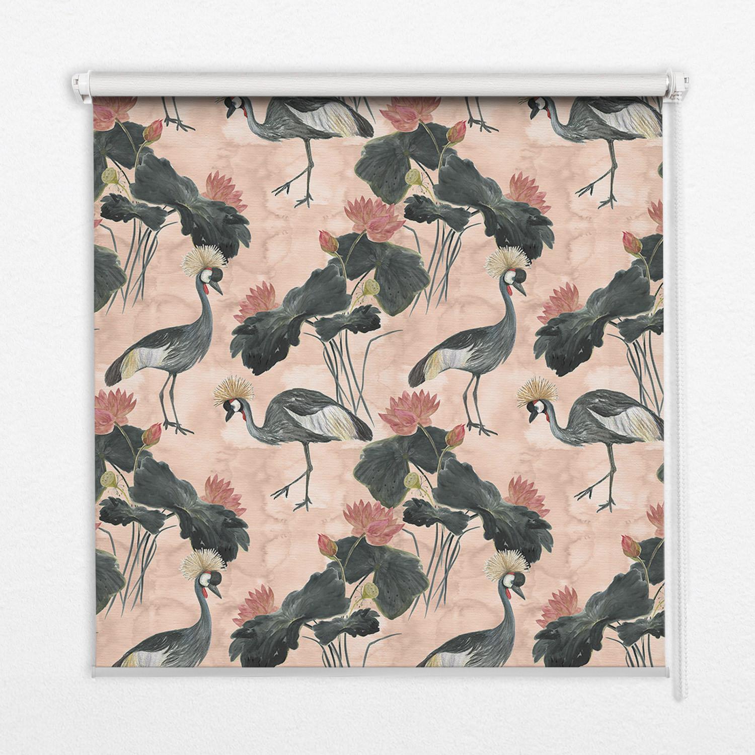 INNENROLLO - Fensterrollo - Rollo - 80x180 cm - Reiher auf rosa Hintergrund - Schwarz, Kunststoff (80/180/0.5cm) - TULUP