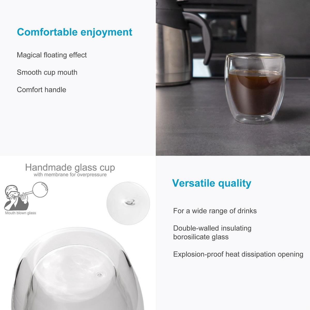 KAFFEEGLAS 250ml (2er-Set) - Transparent, Glas - Intirilife