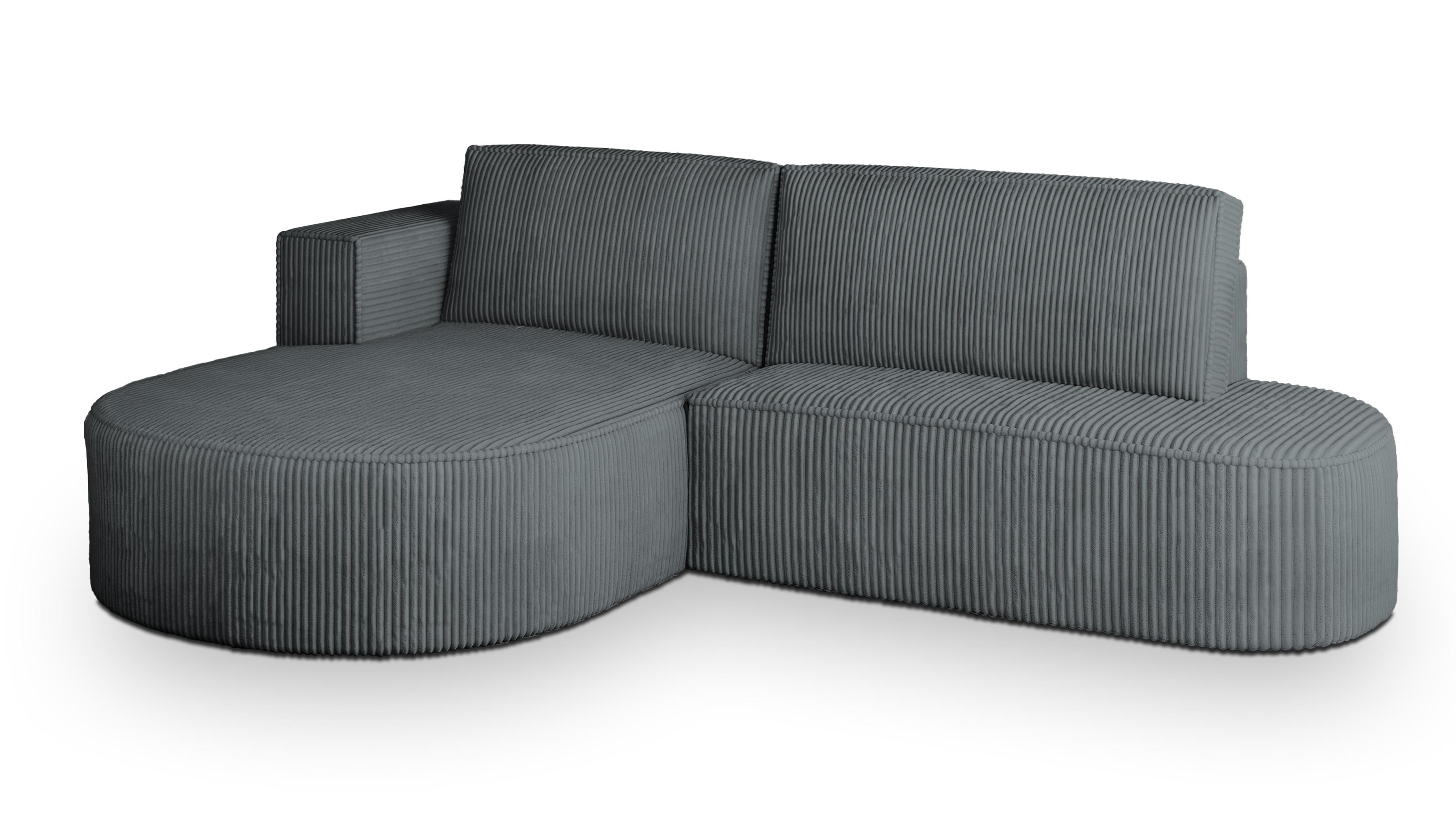 ECKSOFA CORTIO P L-S Grau Kordstoff mit Schlaffunktion - Grau, Holz (265/174cm) - MASSENO