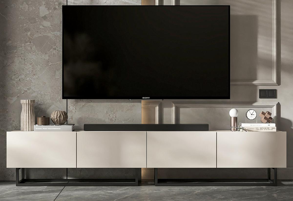 TV-LOWBOARD 2-er Set Enjoy Kaschmir Matt mit Metallrahmen 120 cm - Kaschmir/Schwarz, Holzwerkstoff/Metall (240/46/35cm) - Meble Lindner