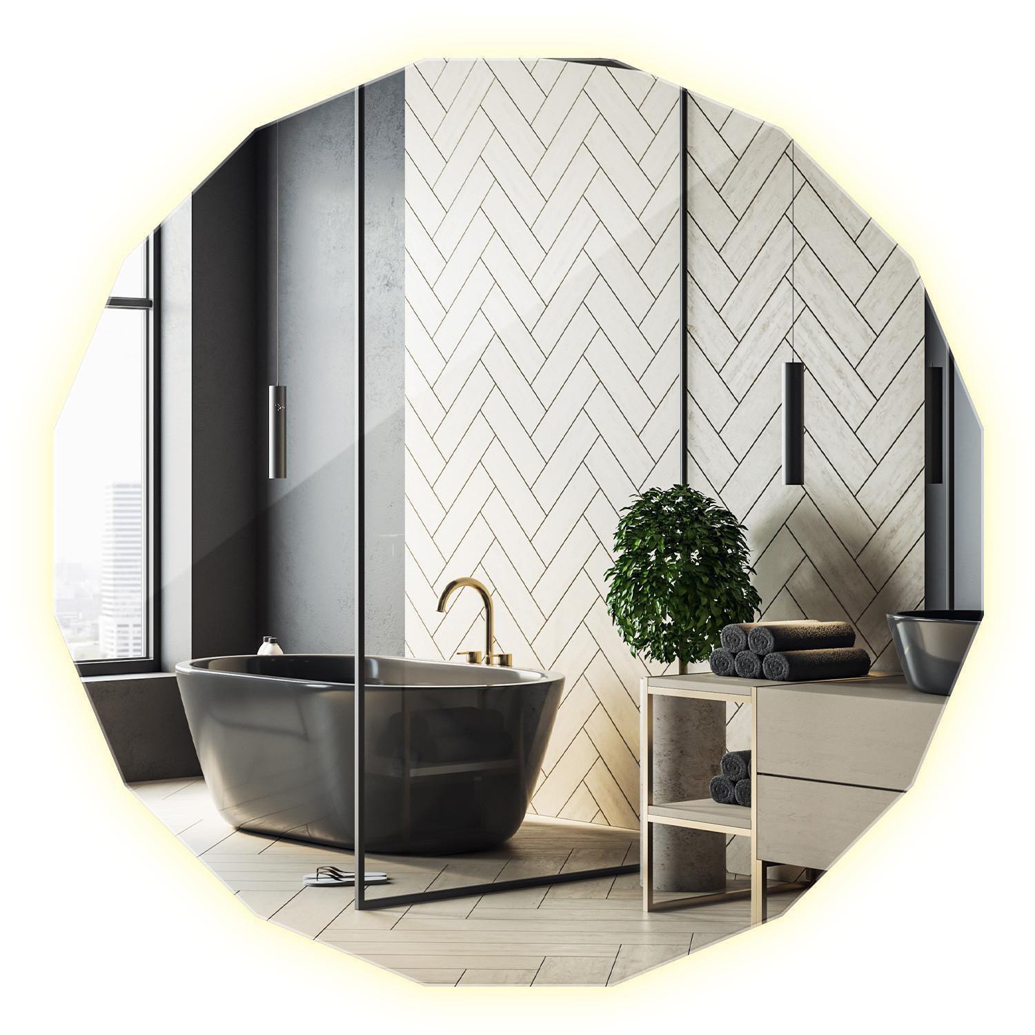 LED-SPIEGEL 80 cm x 80 cm Asymmetrische Form Neutralweiß 4000 K - Silberfarben, Glas (80/80/0.4cm) - Wallfluent