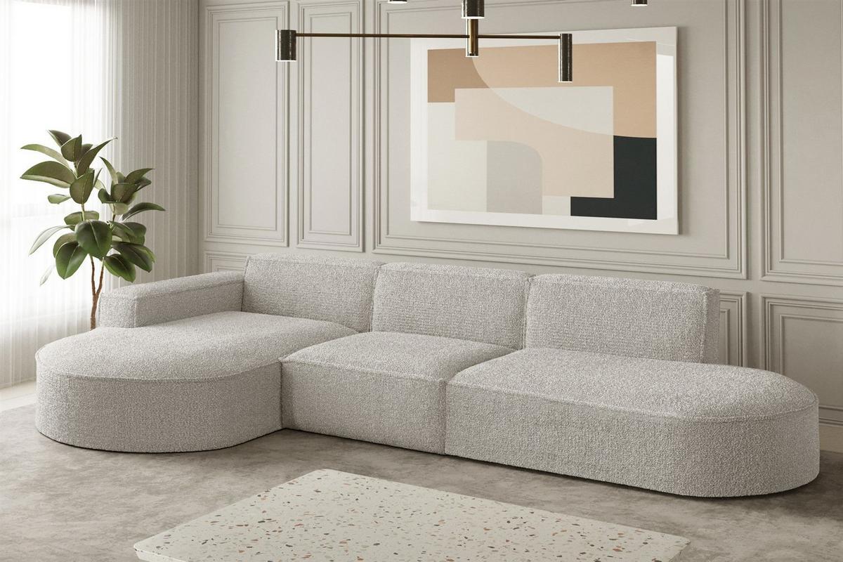 ECKSOFA Ottomane Palma Ascot Bukla - Perlmutt, Holzwerkstoff/Textil (296/165cm) - Fun Möbel