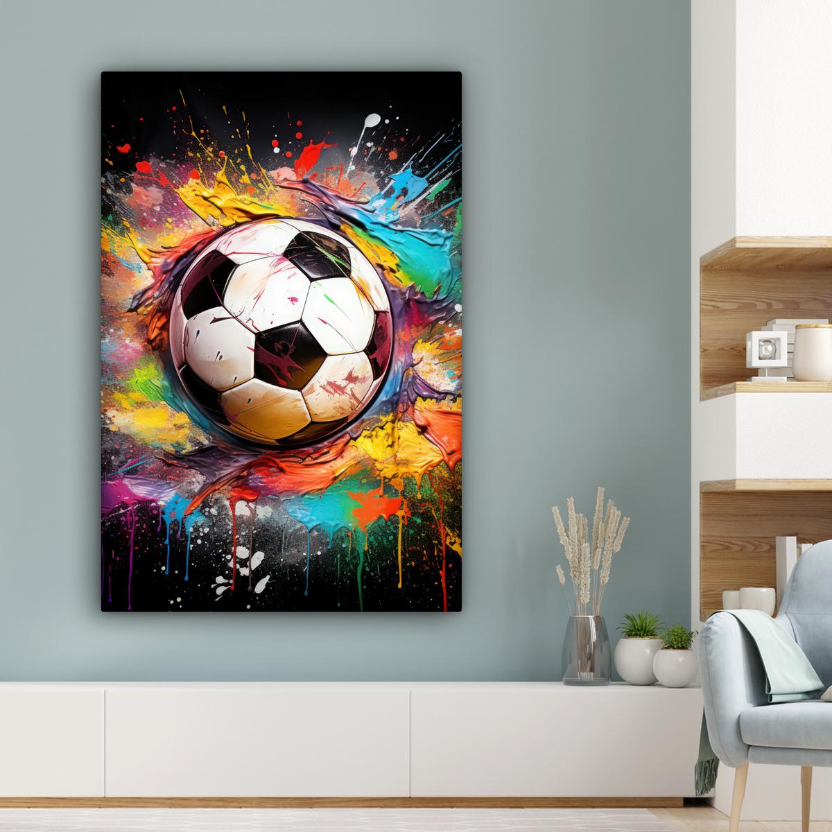 LEINWANDBILD Fußball - Farbe - Farben - Schwarz - Weiß Deko XXL 80x120 cm - Weiß, Textil (80/120cm) - MuchoWow