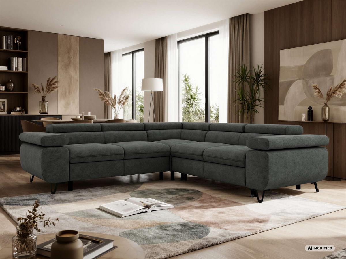 ECKSOFA QUADRO L - Dunkelgrau Stukture - Links Seite - Dunkelgrau/Schwarz, Textil/Metall (269/269cm) - MKS