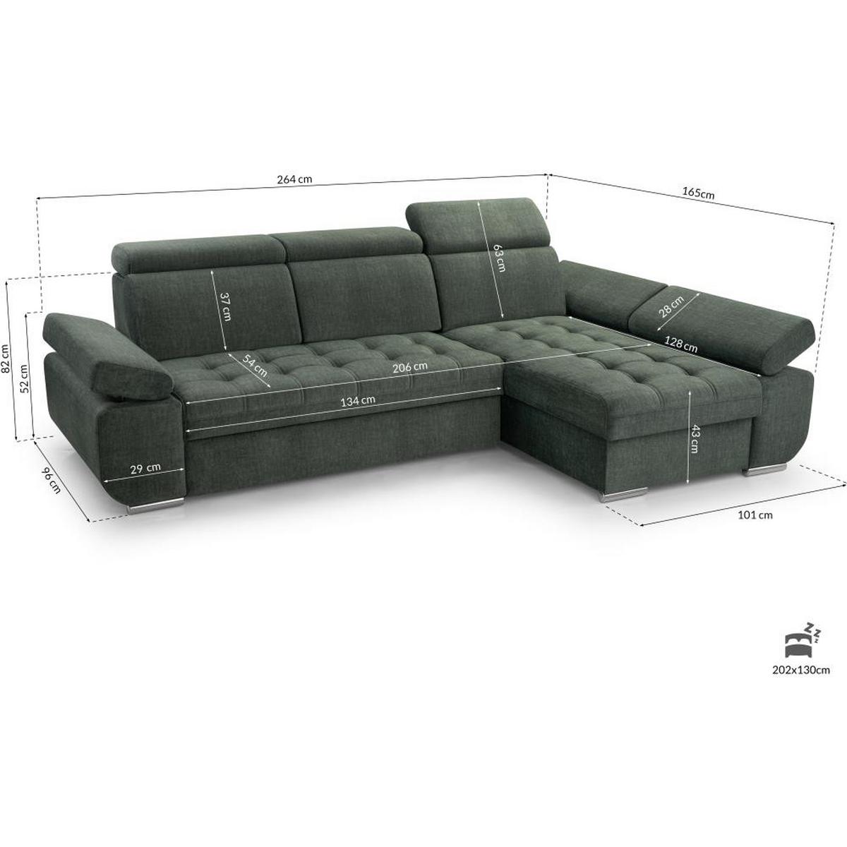 ECKSCHLAFSOFA Bianca dunkelgrau rechts - Chromfarben/Dunkelgrau, Textil (264/165cm) - Beautysofa