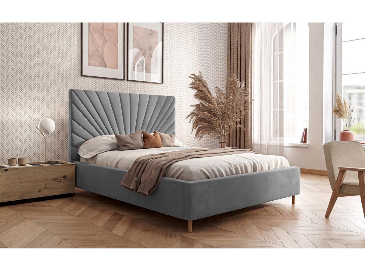 POLSTERBETT SUNNY 120x200 cm Jasmine 90, 34 Holzlatten, Kopfteil 131 cm - Grau, Textil (120/200cm) - Lookway