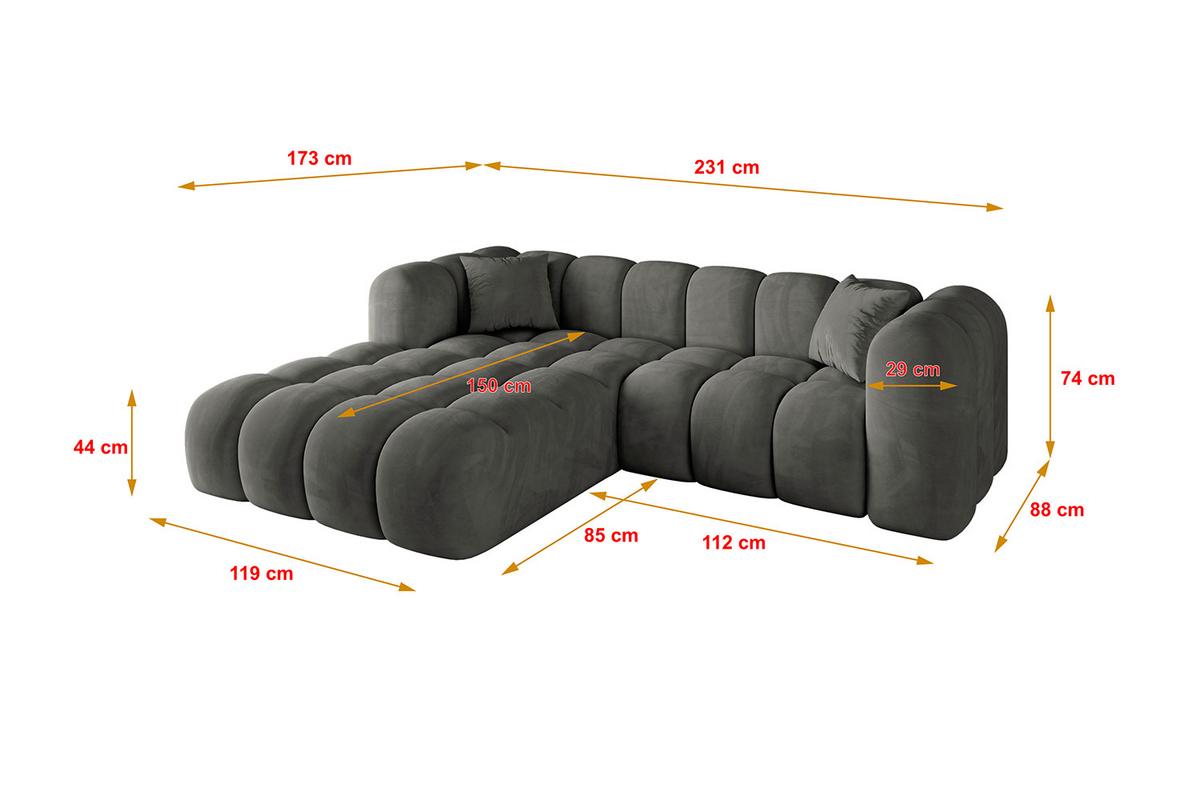 ECKSOFA Ottomane Links OLEA-L1 - 231x173x74 cm Anthrazit - Anthrazit/Schwarz, Holzwerkstoff/Kunststoff (231/173cm) - ALTDECOR