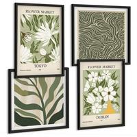 BILDER SET 4er Set - 50x50 cm & 40x60 cm Schwarzer Rahmen - Pflanzenmuster, Boho-Dekorationen - Schwarz, Kunststoff (50/50cm) - TULUP