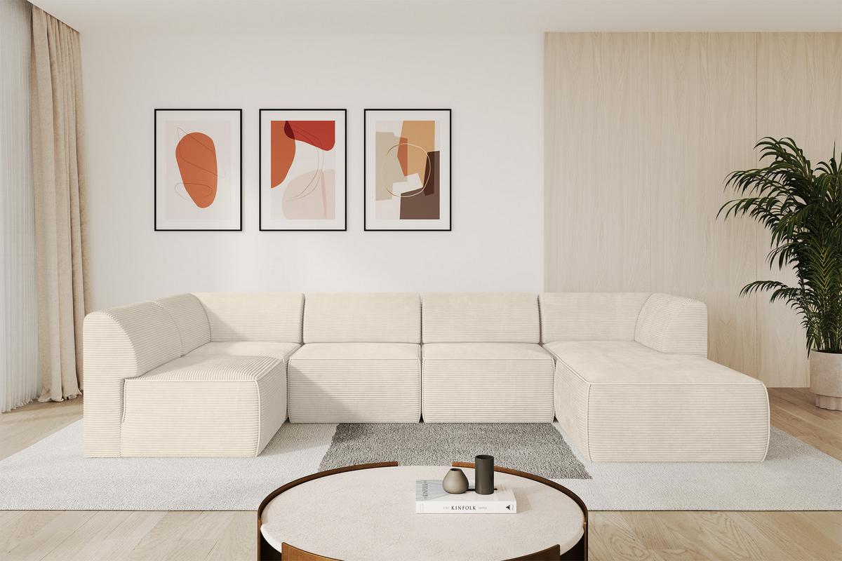 WOHNLANDSCHAFT Ottomane Rechts MOVO-L 345x180x78 cm Beige Cord - Beige, Holzwerkstoff/Kunststoff (180/78/345cm) - ALTDECOR