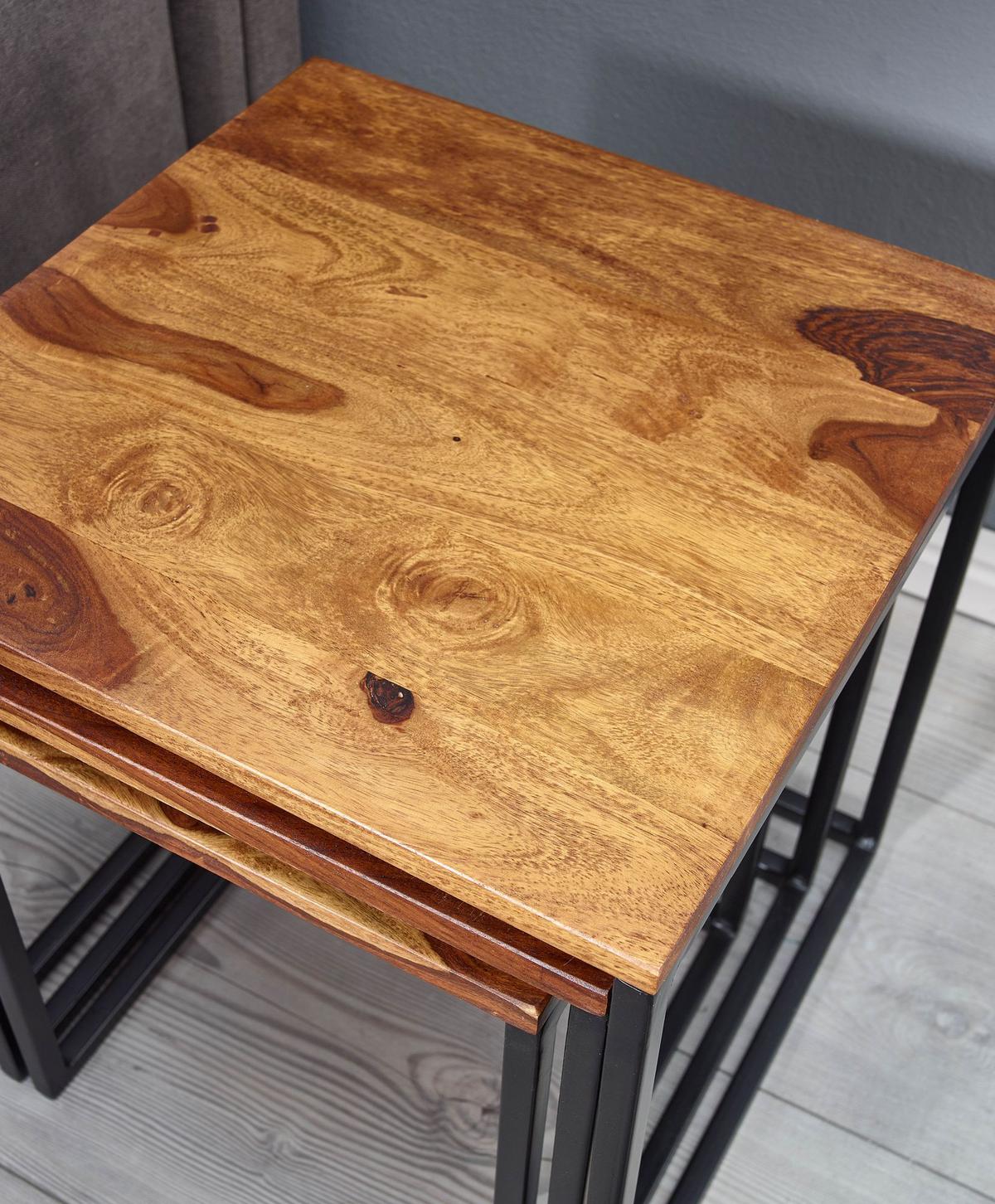 BEISTELLTISCH Set – Massivholz Metall Braun Schwarz rund 3 Größen - Schwarz/Braun, Holz/Metall (40/40/42cm) - KADIMA DESIGN