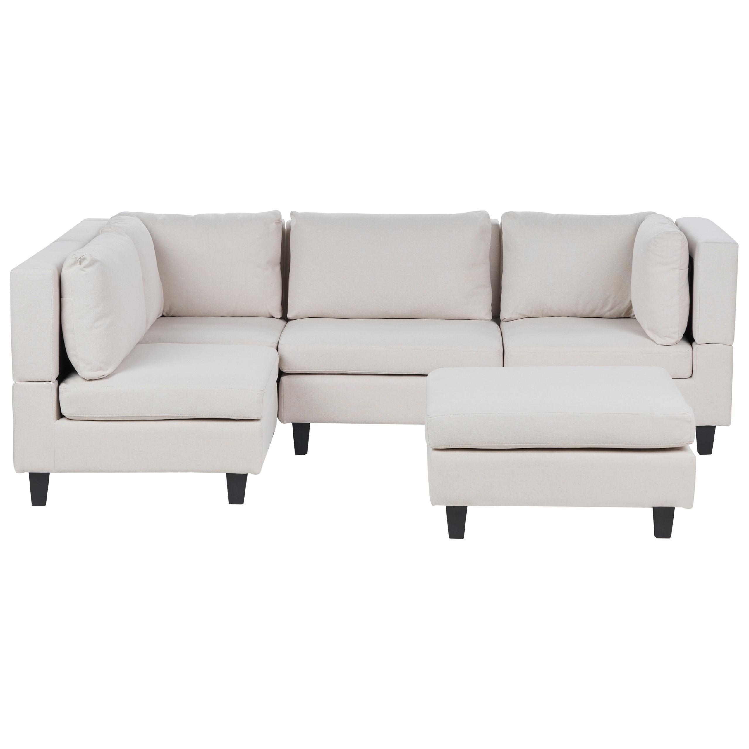 ECKSOFA Modul 4-Sitzer rechtsseitig Hellbeige Stoff mit Ottomane Unstad - Beige/Schwarz, Textil (228/152cm) - Beliani