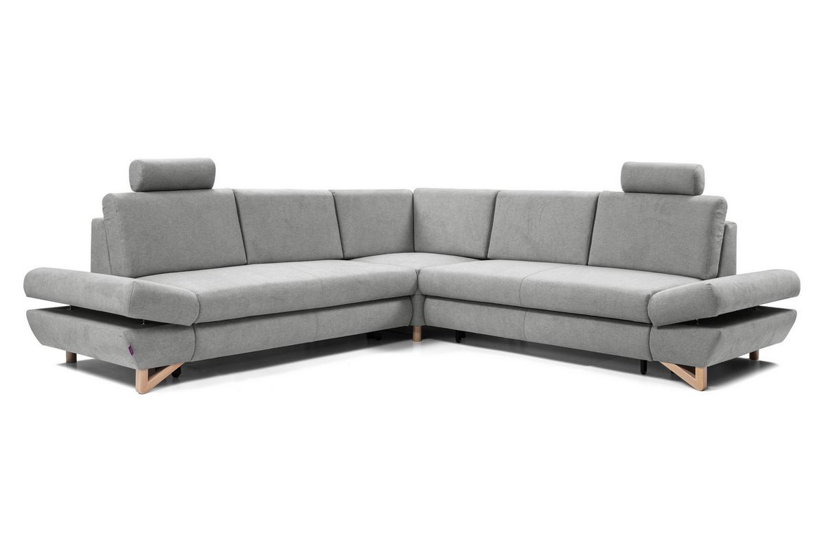 ECKSOFA CASA III L-S Grau Plüsch-Stoff mit Schlaffunktion - Grau, Holz (272/272cm) - MASSENO