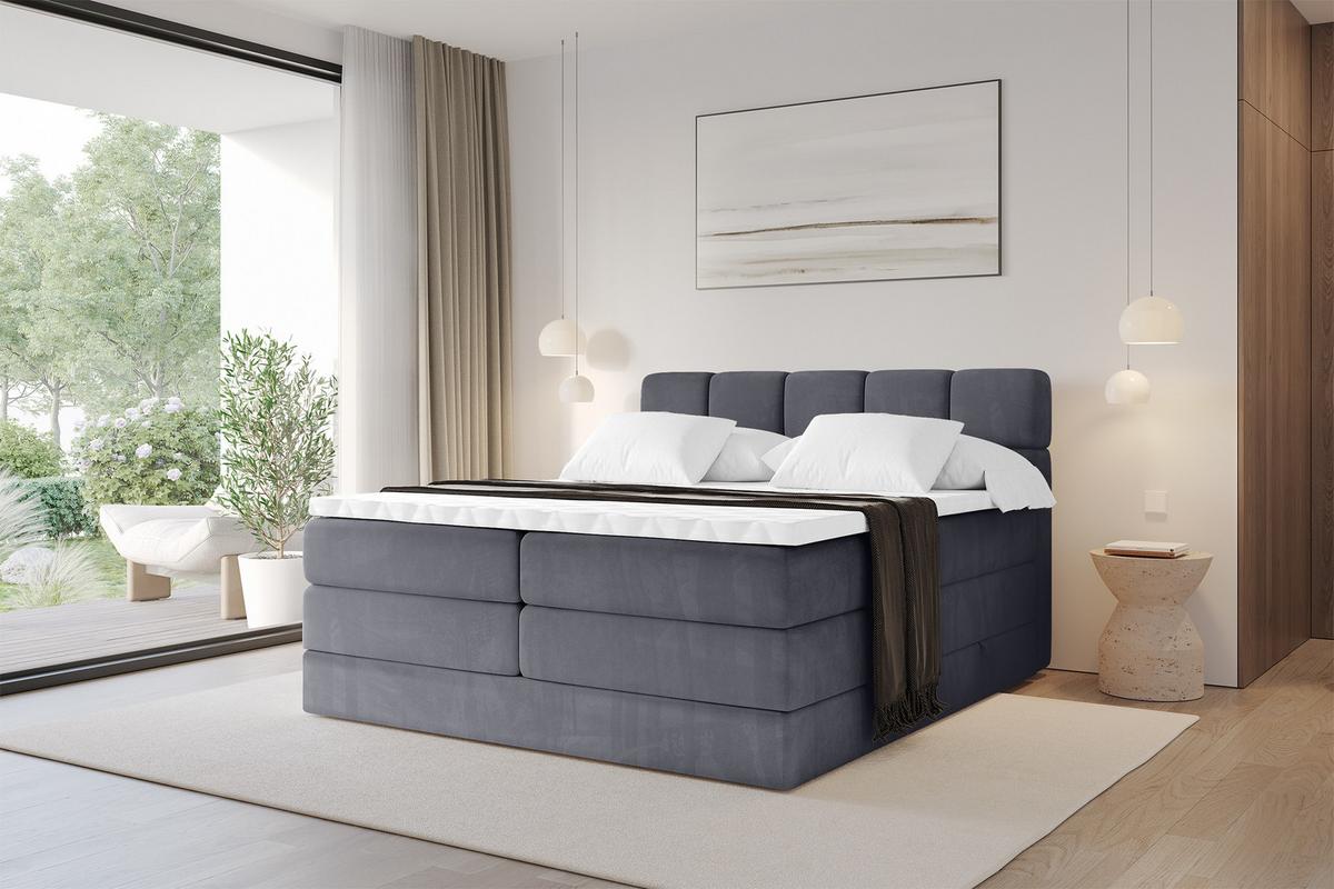 BOXBETT mit Matratze H3/H4 - FAMA KING - 200x200 cm Dunkelgrau Casablanca - Dunkelgrau, Holzwerkstoff (200/200cm) - ALTDECOR