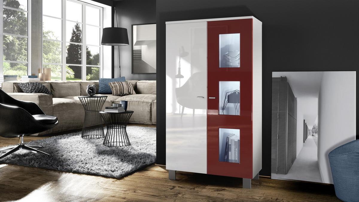 VITRINE Denjo Tür in Bordeaux Hochglanz - Bordeaux, Holzwerkstoff (71/129/35cm) - Vladon