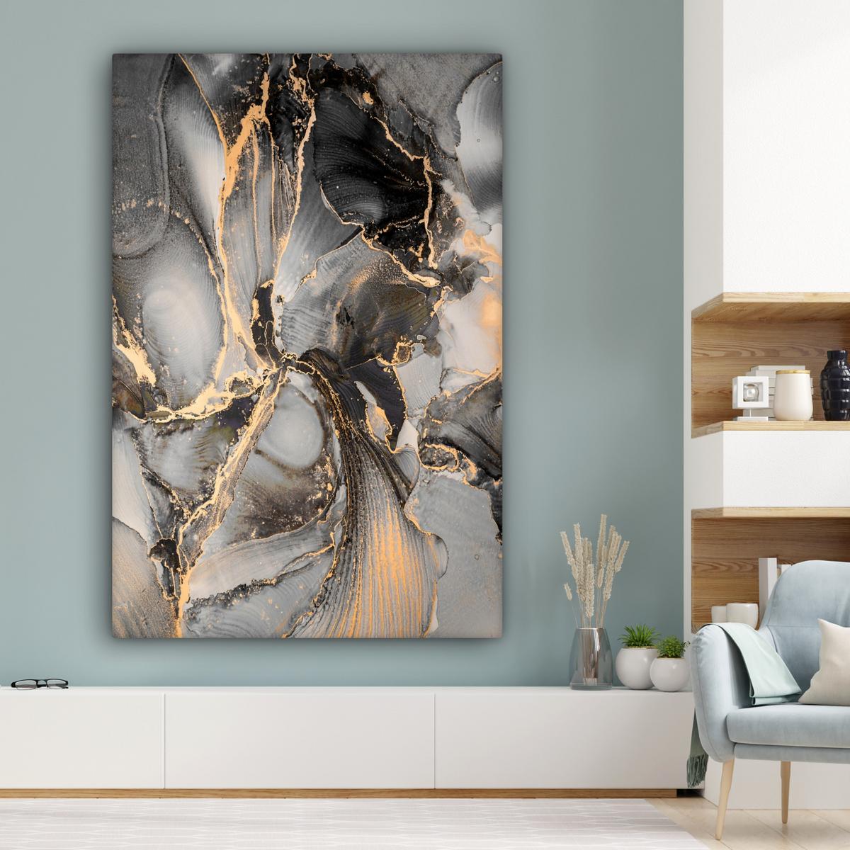LEINWANDBILD Grau - Luxus - Gold - Marmor Deko Groß 90x140 cm - Dunkelgrau, Textil (90/140cm) - MuchoWow