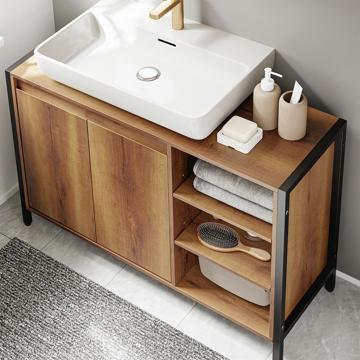 BADSCHRANK mit Aussparung für Waschbecken BZR63-L-PF - Ahornfarben, Fell (90/60/30cm) - SoBuy