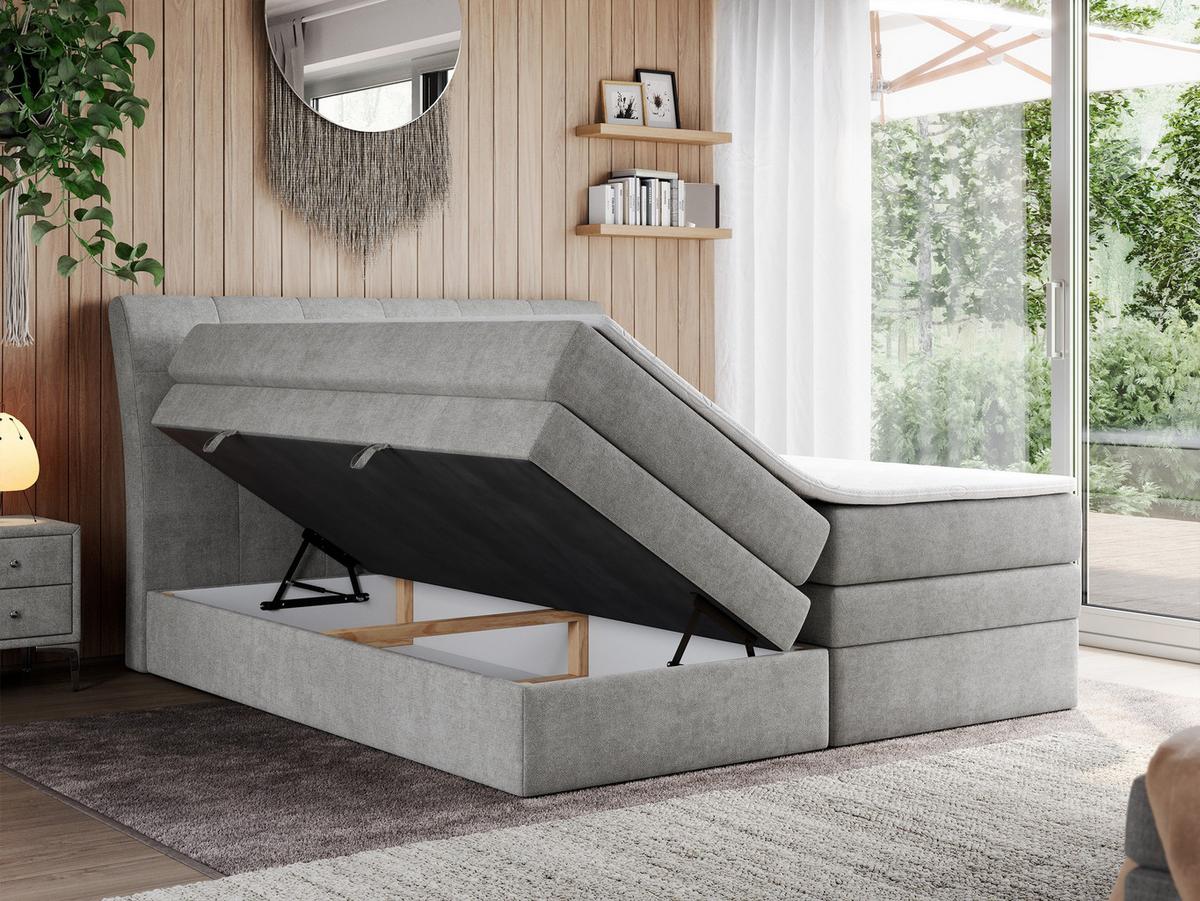 BOXSPRINGBETT GOLD-10 KING 120/200 Hellgrau Struktur - H4 - Hellgrau, Holz/Textil (120/200cm) - MKS