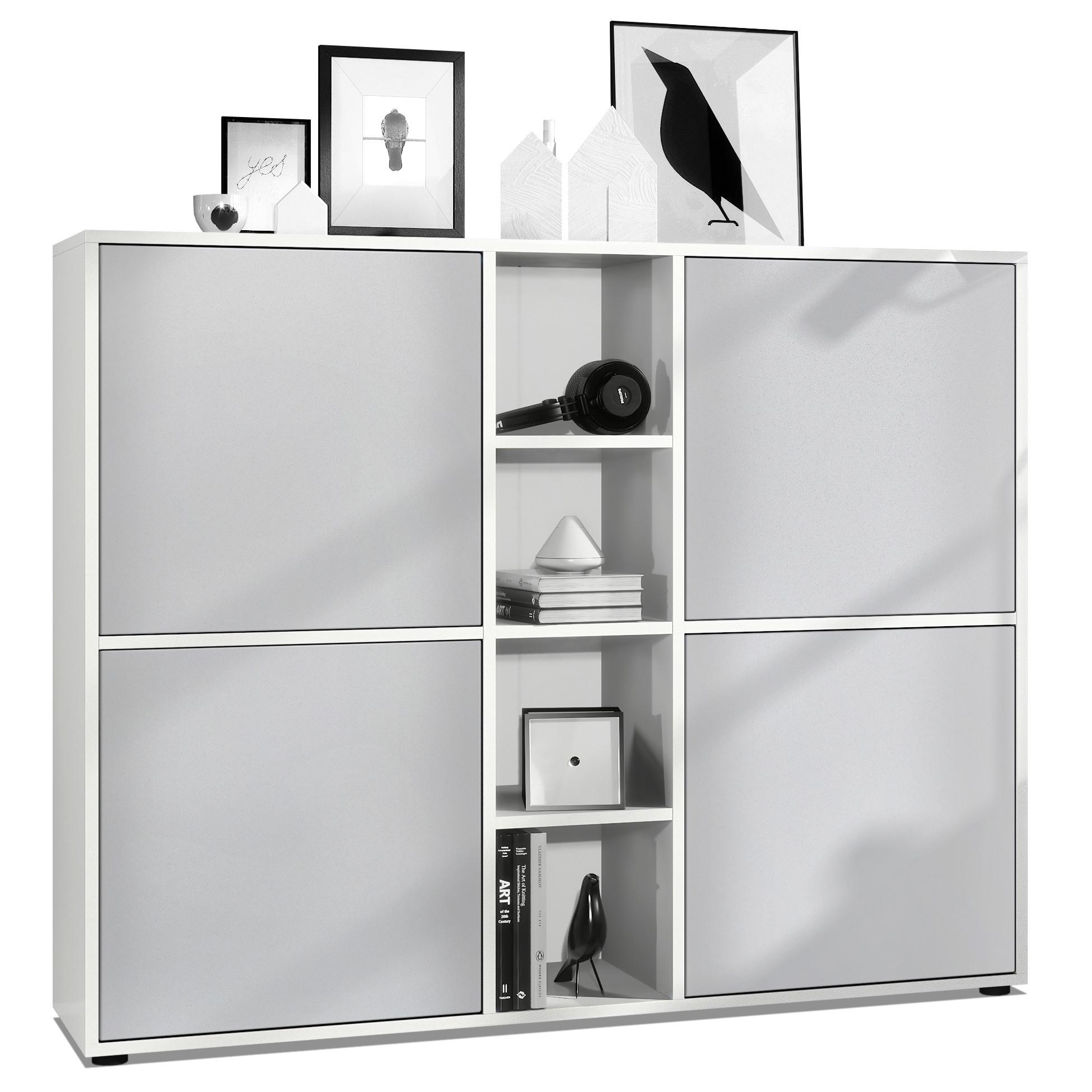 HIGHBOARD Cuba Türen in Hellgrau seidenmatt - Greige, Holzwerkstoff (130.5/105.5/35.5cm) - Vladon