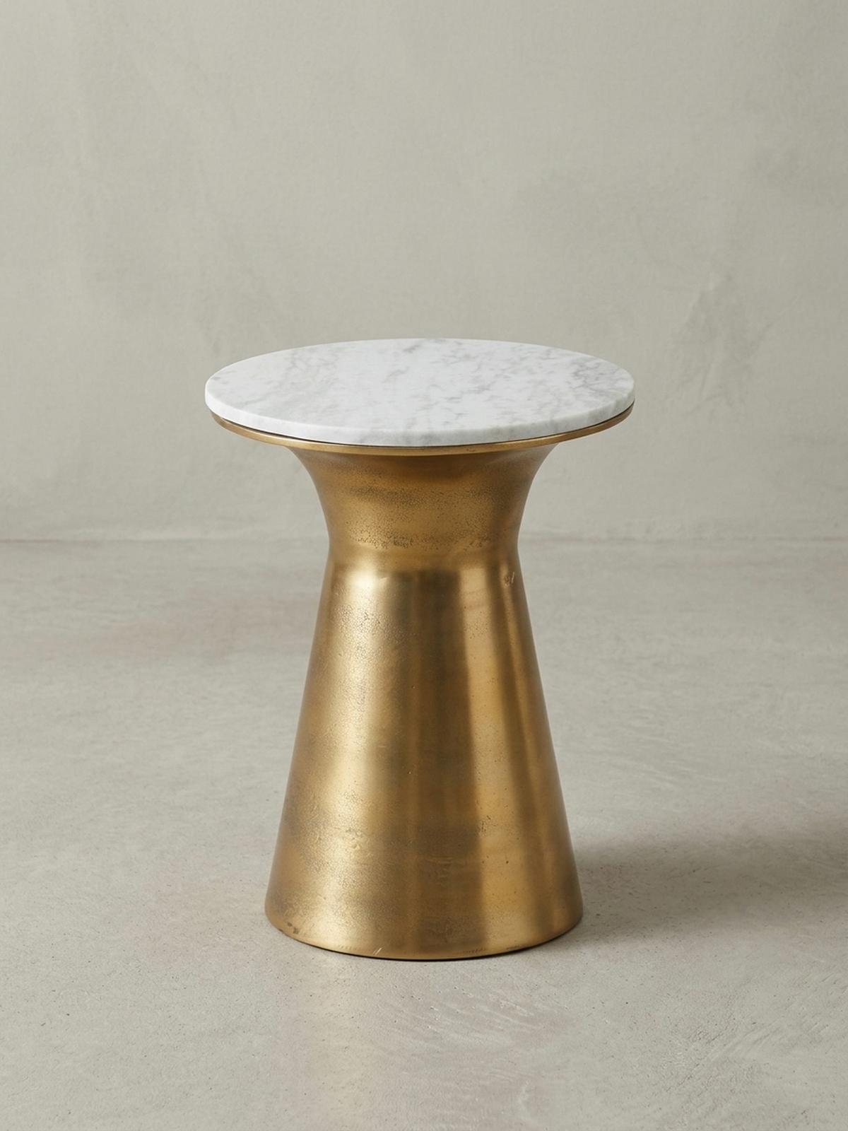 BEISTELLTISCH – Rund Marmor Weiß Metall Goldfarben 35x35x45 cm - Goldfarben/Weiß, Stein/Metall (35/35/45cm) - KADIMA DESIGN