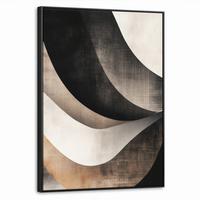 LEINWAND Bilder mit Rahmen - Abstrakt - Wellen - Schwarz - Verwittert - 50x70 - Trüffeleichefarben, Textil (50/70cm) - MuchoWow