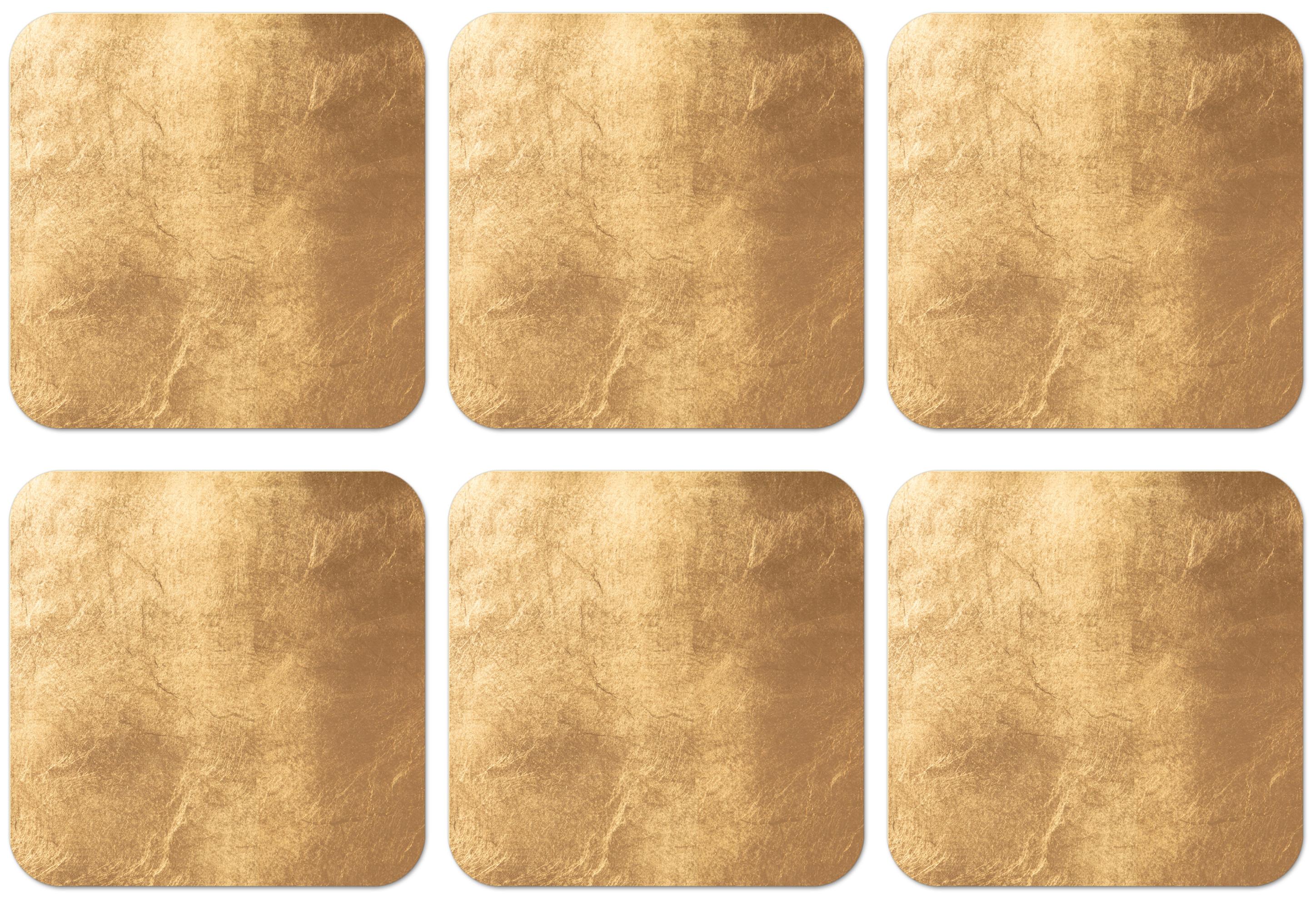 GLASUNTERSETZER 6er-Set Licht fällt auf eine goldene Wand Getränkeuntersetzer 10x10 cm - Goldfarben, Naturmaterialien (10/0.2cm) - MuchoWow
