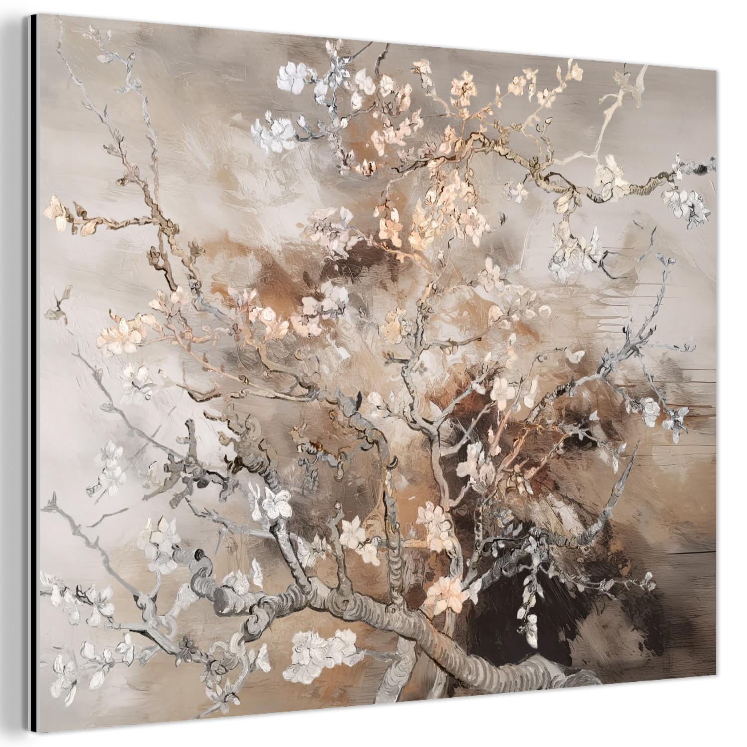 METALLBILD Mandelblüte - Kunst - Van Gogh - Beige - Abstrakt 40x30 cm - Braun, Metall (40/30cm) - MuchoWow