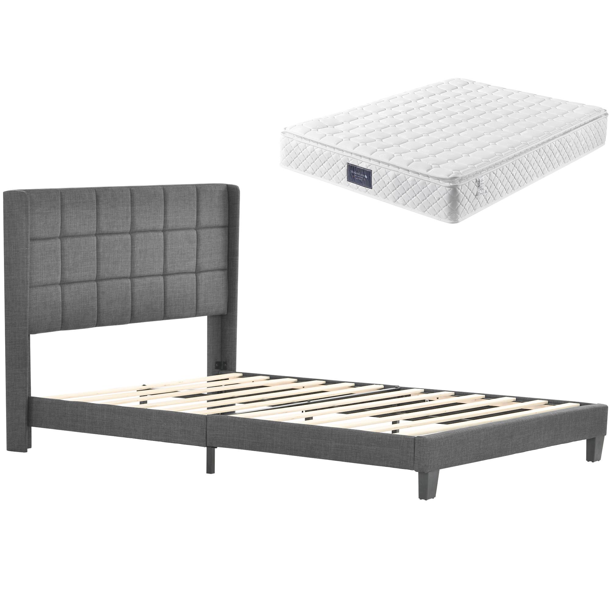 POLSTERBETT Grau Leinen mit Matratze & Lattenrost 140×200 cm - Grau, Holzwerkstoff/Textil (140/200cm) - Urban Meuble