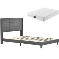 POLSTERBETT Grau Leinen mit Matratze & Lattenrost 140×200 cm - Grau, Holzwerkstoff/Textil (140/200cm) - Urban Meuble