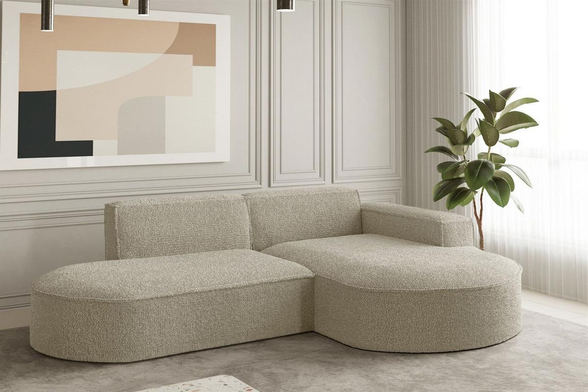 ECKSOFA Palma Xs Ottomane Ascot Bukla - Champagner, Holzwerkstoff/Textil (236/165cm) - Fun Möbel