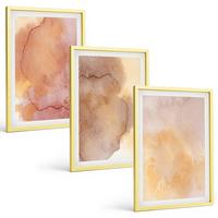BILDER SET 3er Set - 40x60 cm Goldrahmen - Warme, farbenfrohe Aquarelltexturen - Goldfarben, Kunststoff (40/60cm) - TULUP