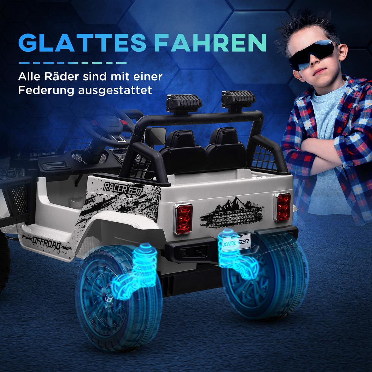 KINDER-ELEKTROAUTO Kunststoff Metall Weiß - Weiß, Metall (109/67/68.5cm) - AIYAPLAY