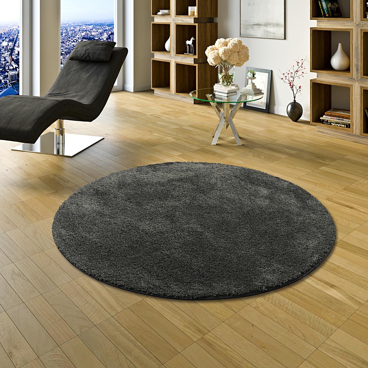 HOCHFLOR SHAGGY TEPPICH PALACE RUND - Chromfarben, Textil (100/100cm) - Snapstyle