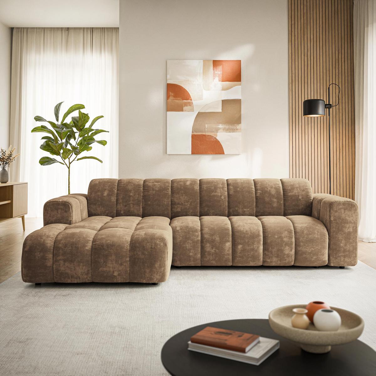 ECKSOFA SETIA LM L-S Beige Chenille - Beige, Holzwerkstoff (304/165cm) - MASSENO
