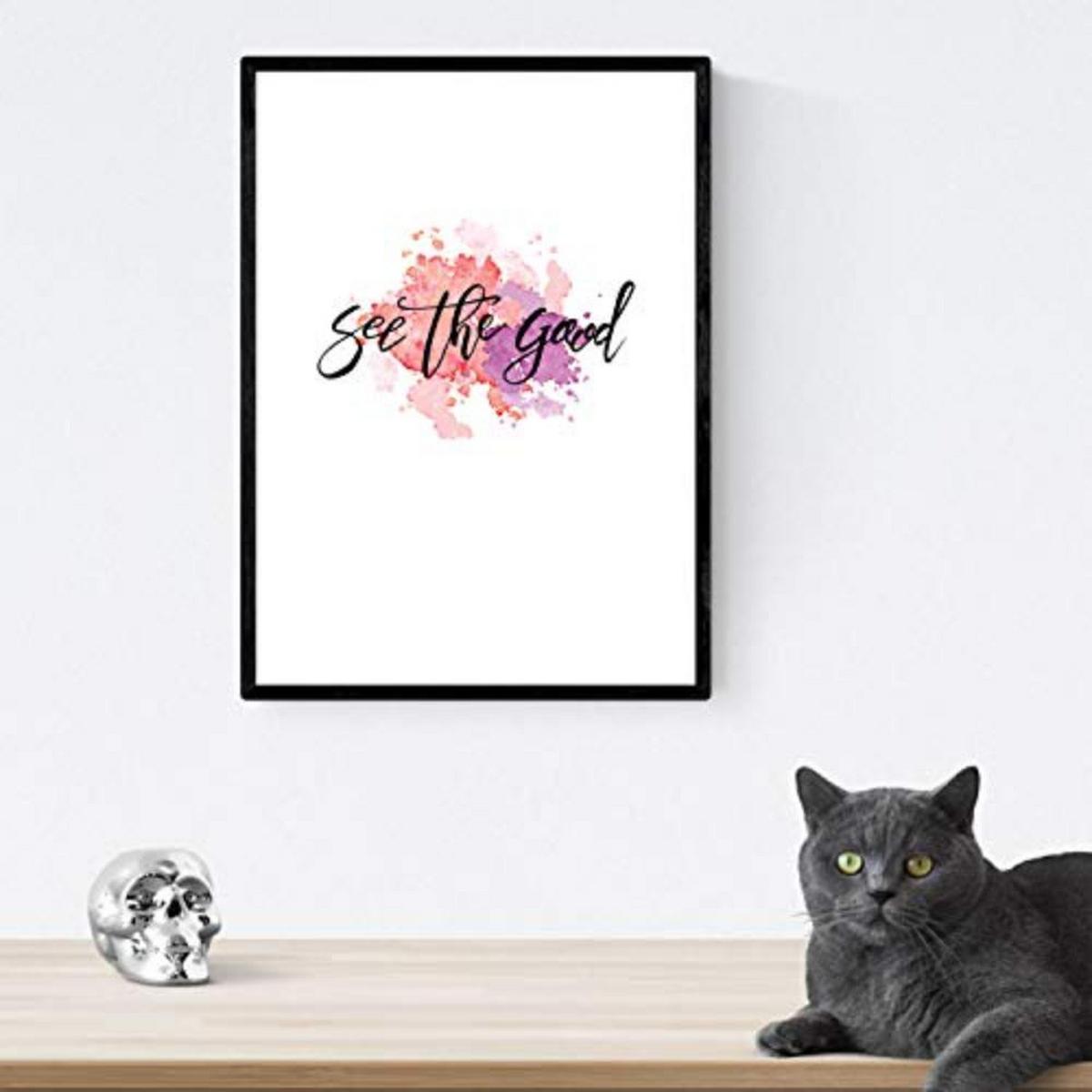 POSTER Set mit 4 glücklich und bunt ‚Love‘ A4 Schwarzer Rahmen - Schwarz, Papier (29.7/3cm) - Nacnic