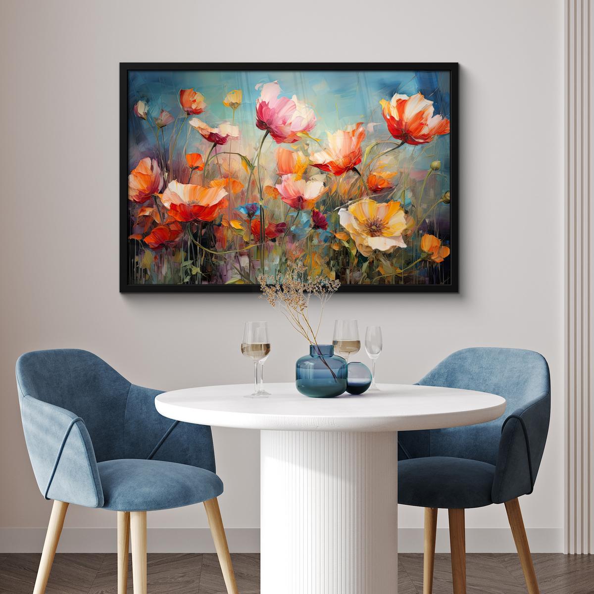 POSTER MIT RAHMENGERAHMTES BILD Blumen - Aquarell - Kunst - Botanisch - Natur 90x60 cm - Orange, Papier (90/60cm) - MuchoWow