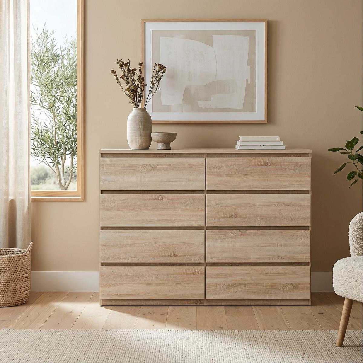 KOMMODE NUDO 120/101,5/39cm mit 8 Schubladen Türen Sonoma Eiche - Sonoma Eiche, Holzwerkstoff (120/101.5/39cm) - MASSENO