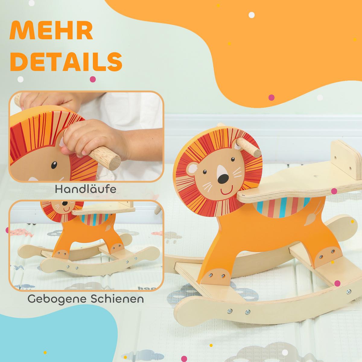 SCHAUKELPFERD Holz, Kinder Schaukeltier Löwe mit Haltegriffen Schaukel Orange - Orange, Holzwerkstoff (27/44/59cm) - AIYAPLAY