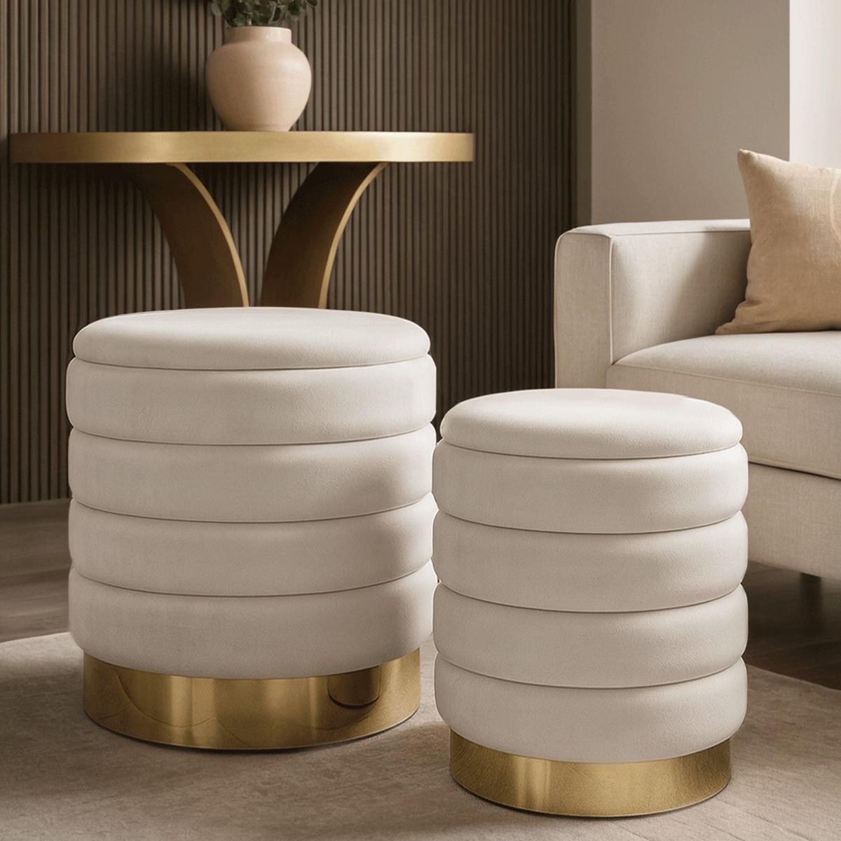 POUF-SET MIRELLE gepolstert beige - Beige, Textil (40/45/40cm) - Lookway