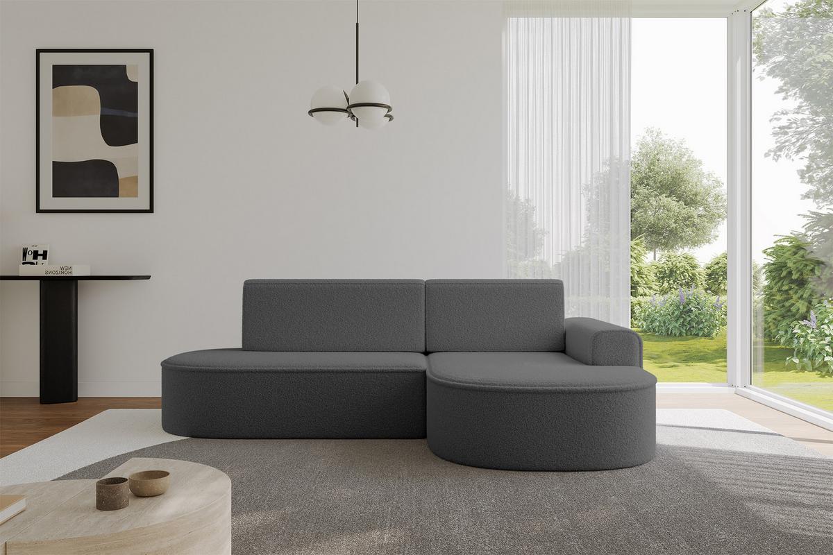 ECKSOFA mit Schlaffunktion und Bettkasten Ottomane Rechts MARI-L1-S - 283x167x73 cm Grau Bouclé - Schwarz/Grau, Holzwerkstoff/Kunststoff (167/283cm) - ALTDECOR